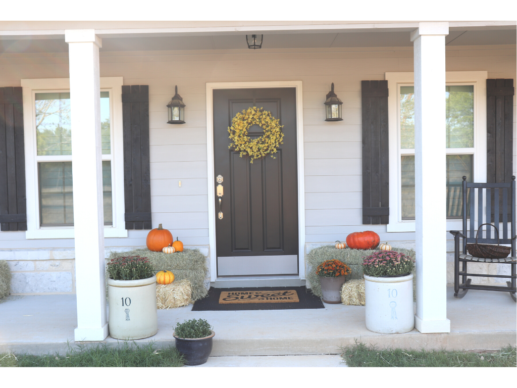Front door with yellow wreath