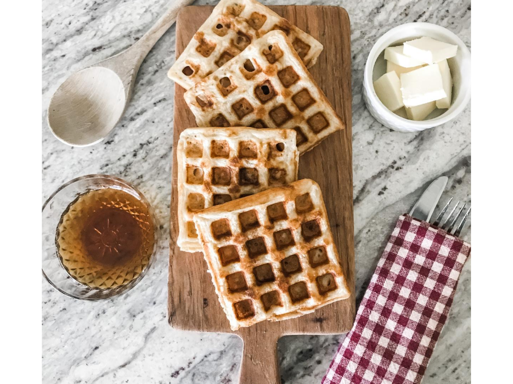Sourdough waffles with butter and maple syrup