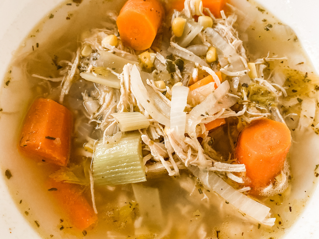 Homemade chicken and vegetable soup 